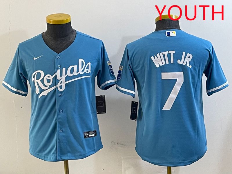 Youth Kansas City Royals #7 Witt jr Light Blue Game 2025 Nike MLB Jersey style 1->youth mlb jersey->Youth Jersey
